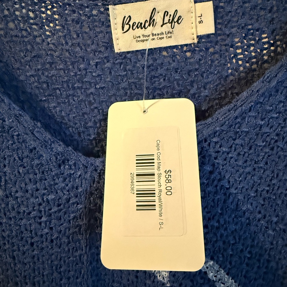 NWT "Beach Life" Cape Cod Map Blue Slouchy Knit Sweater, One Size S-L - Picture 5 of 13